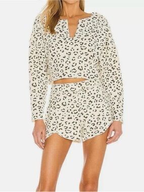 Free People Women's Rain Check 2-Piece Pajama Set Ivory Leopard